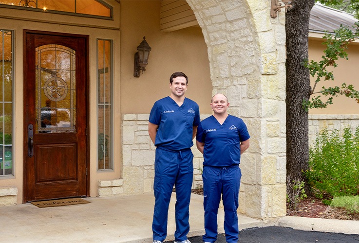 View of the Boerne texas dental office and Boerne Dental Center sign