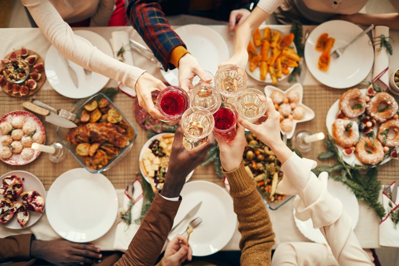 a table full of holiday foods